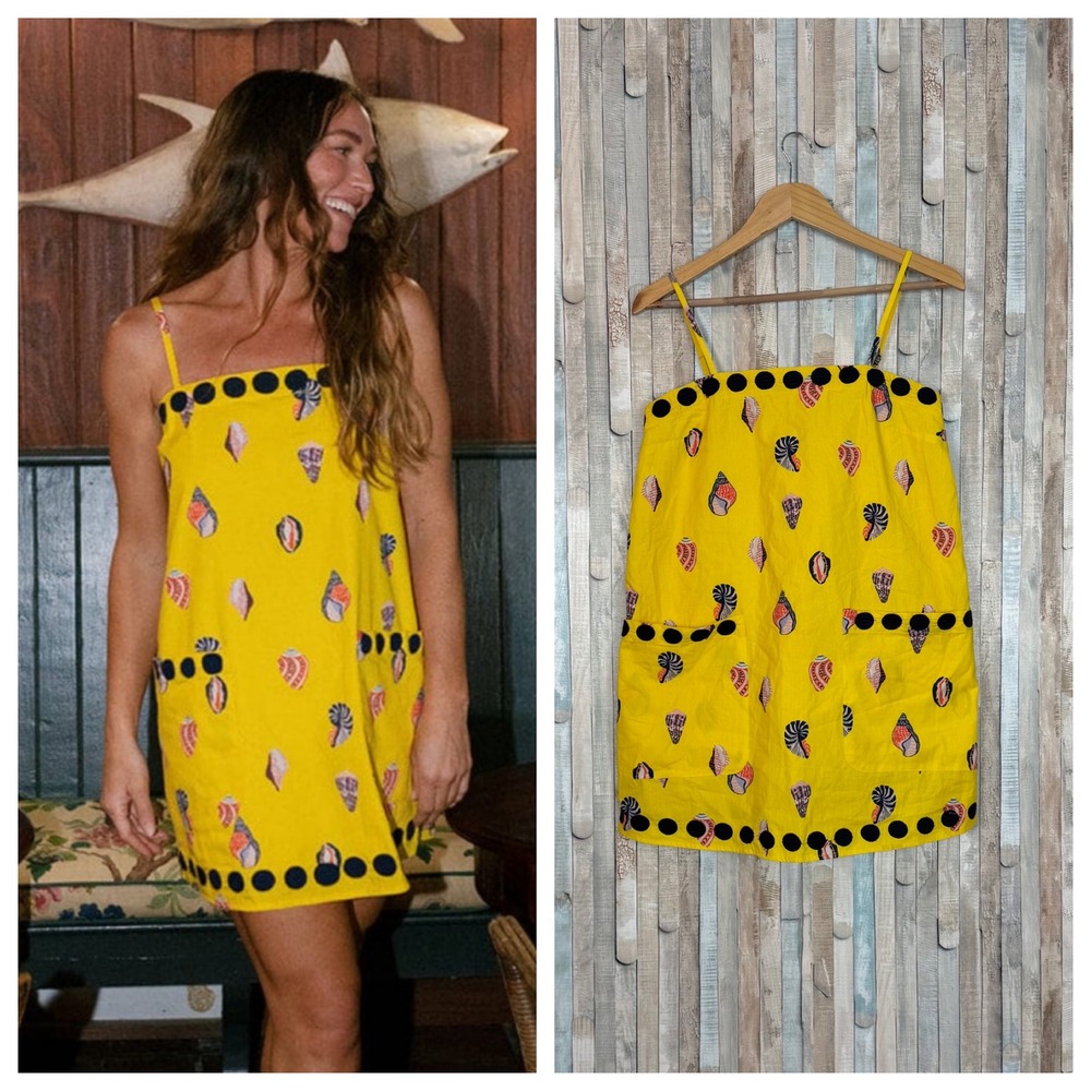 Sunshine Tienda S Shell Grotto Dress Yellow Cotton Seashell Embroidered Mini